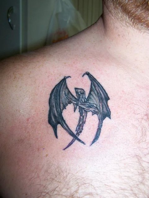 Shawn - Wooden winged cross: real inked placement tattoo photo thumbnail