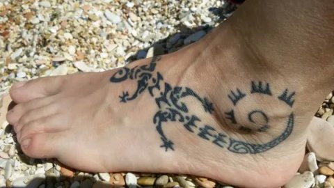 Silvia - lizard and sun: real inked placement tattoo photo thumbnail
