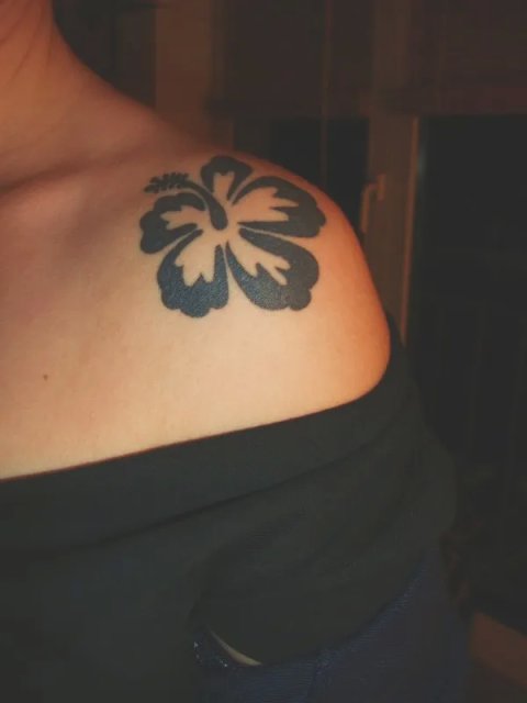 Sina - Hibiscus flower: real inked placement tattoo photo thumbnail