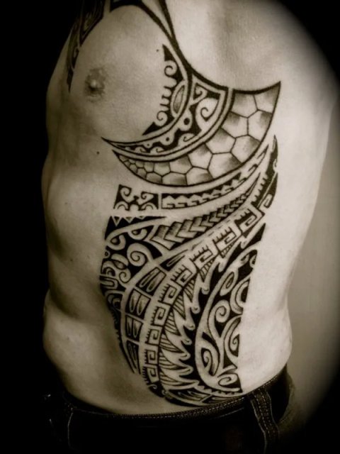 Tanne - Polynesian ribcage: real inked placement tattoo photo thumbnail