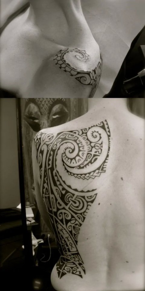 Tanne - Woman back: real inked placement tattoo photo thumbnail