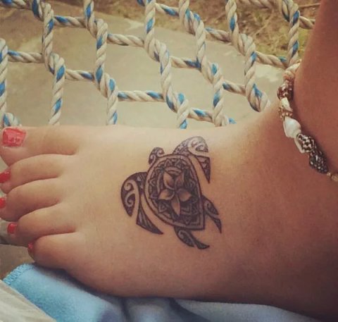 Tess - Frangipani turtle: real inked placement tattoo photo thumbnail