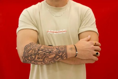 Thijs - Aboriginal sleeve: real inked placement tattoo photo thumbnail