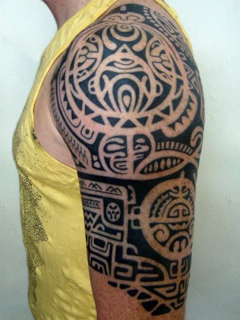 Tiki tattoo - Marquesan: real inked placement tattoo photo thumbnail