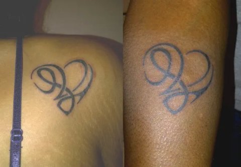 Vena & Luciana - LV heart: real inked placement tattoo photo thumbnail