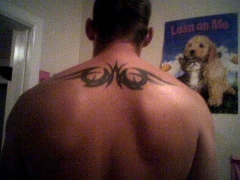 Zac - Tribal wings: real inked placement tattoo photo thumbnail