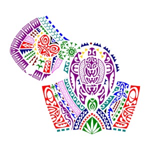 Polynesian half sleeve and pec tattoo